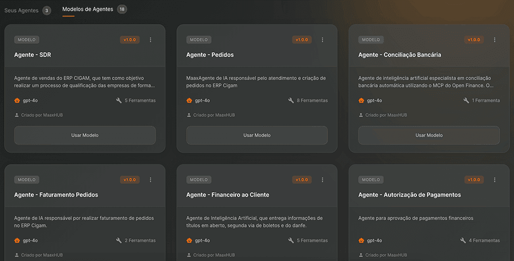 Biblioteca de agentes prontos